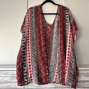 🌺✨ Free Kisses Boho Kimono Cardigan Plus Size 3X Red Paisley